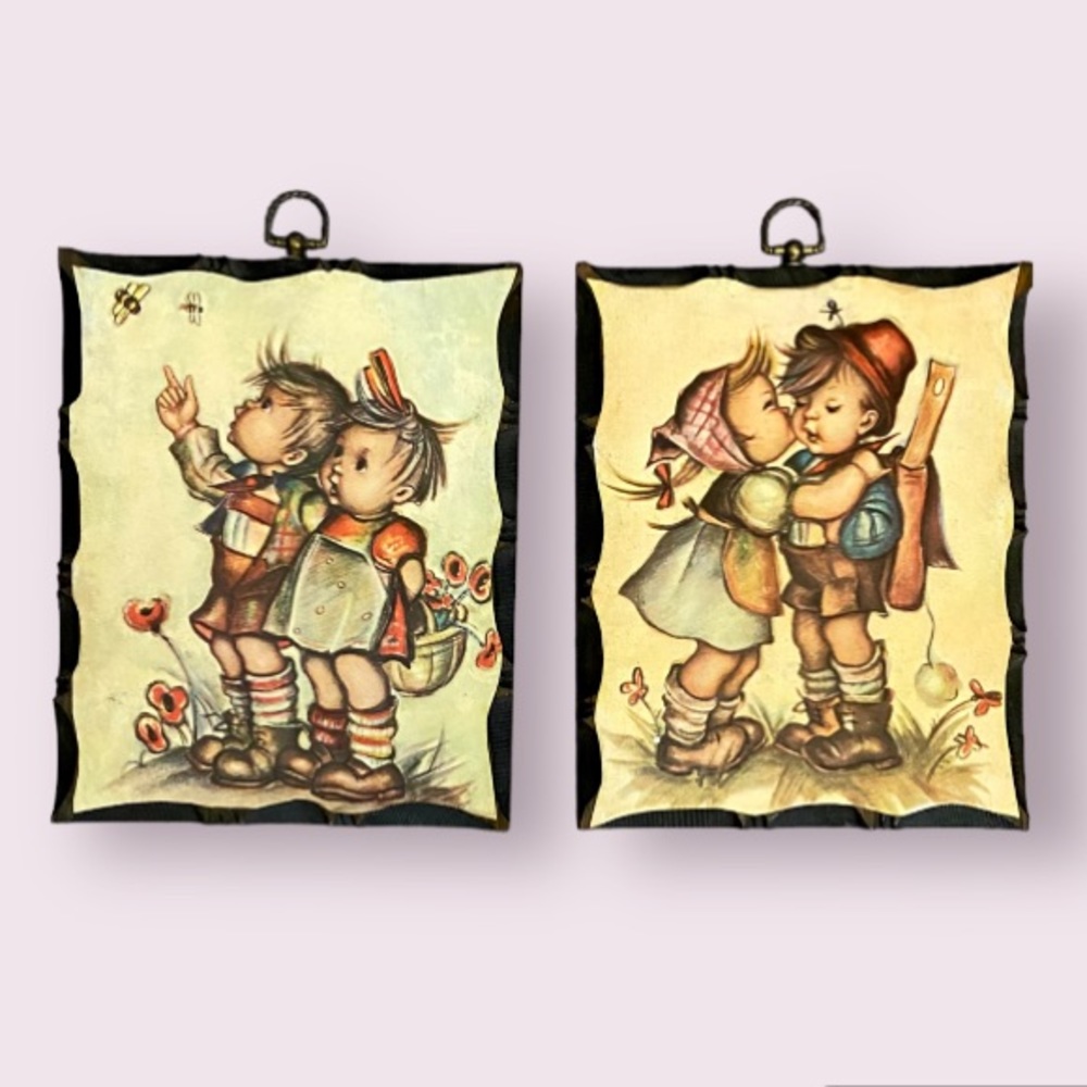 Vintage Evans Wood Block Hummel Art Prints  - Set of 2